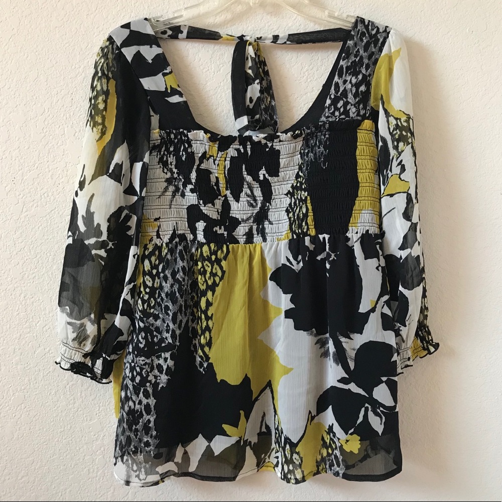 AB Studio Smocked Peplum Floral Chiffon Top Size Medium